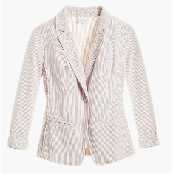 Chico's Jackets & Blazers - Chico’s Beige Lace Striped Blazer Jacket